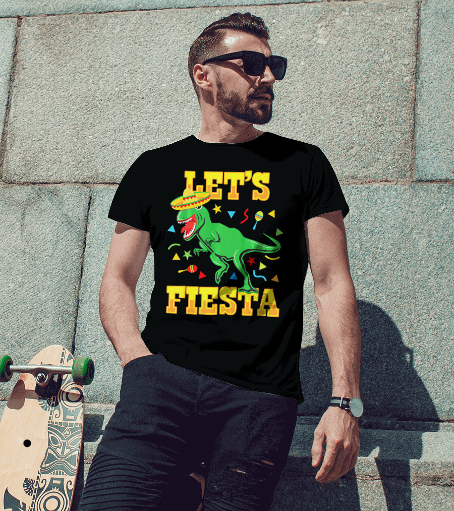 Tyrannosaurus Dinosaur Let's Fiesta Cinco De Mayo Sombrero Maracas T-Shirt