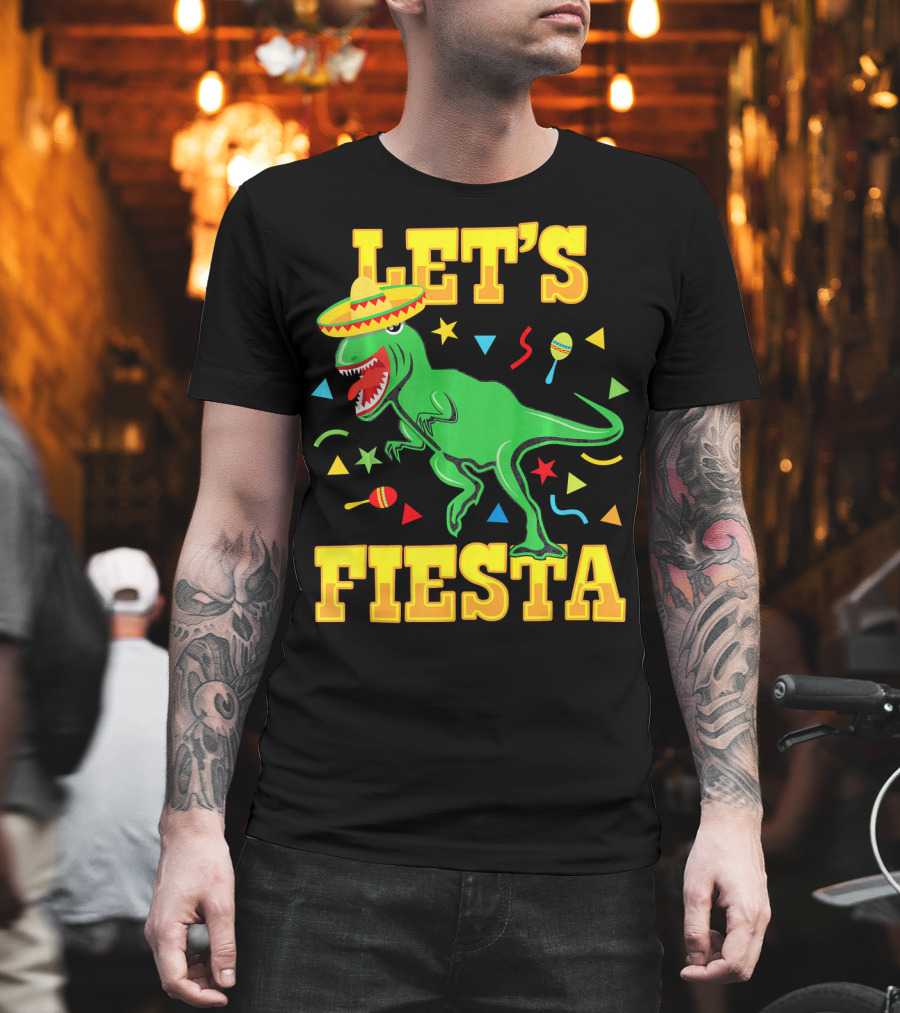 Tyrannosaurus Dinosaur Let's Fiesta Cinco De Mayo Sombrero Maracas T-Shirt
