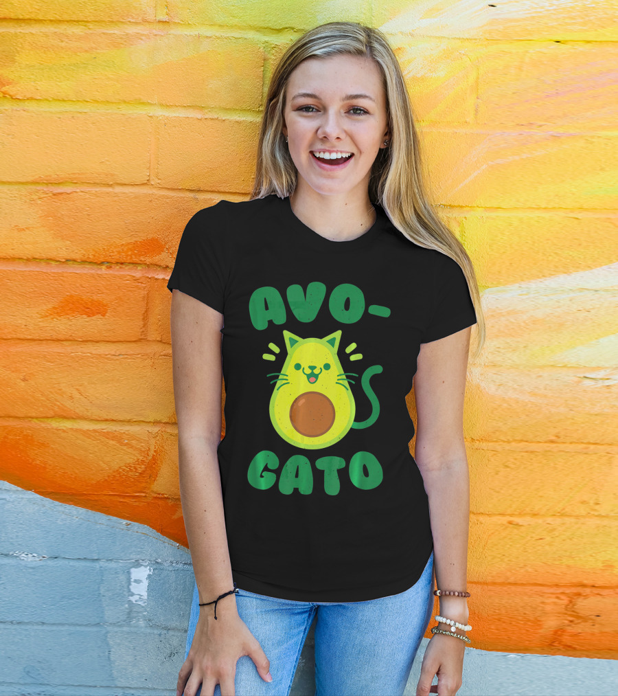 Avogato Avocado Cat Playful Green Fun T-Shirt