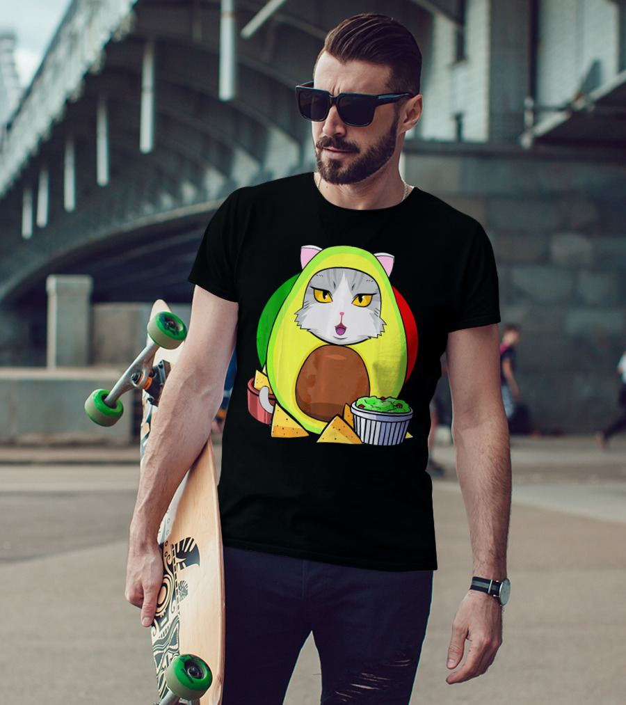 Cinco De Mayo Avogato Cat Avocado With Chips And Guacamole T-Shirt