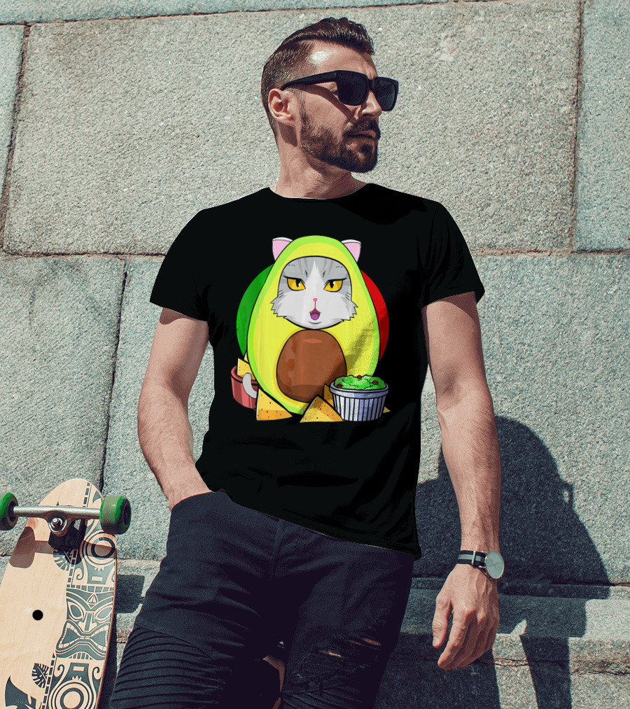Cinco De Mayo Avogato Cat Avocado With Chips And Guacamole T-Shirt