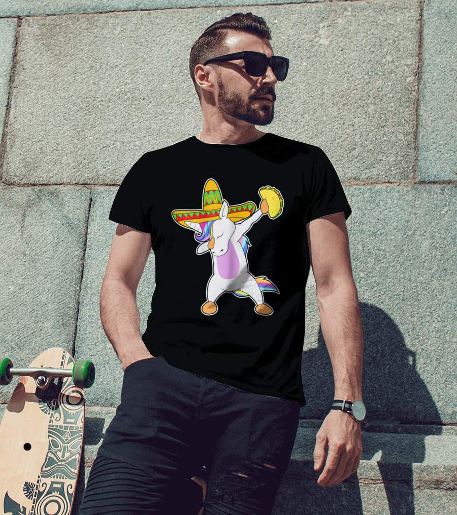 Funny Dabbing Unicorn With Taco And Sombrero Leveraging Cinco De Mayo Celebrations T-Shirt