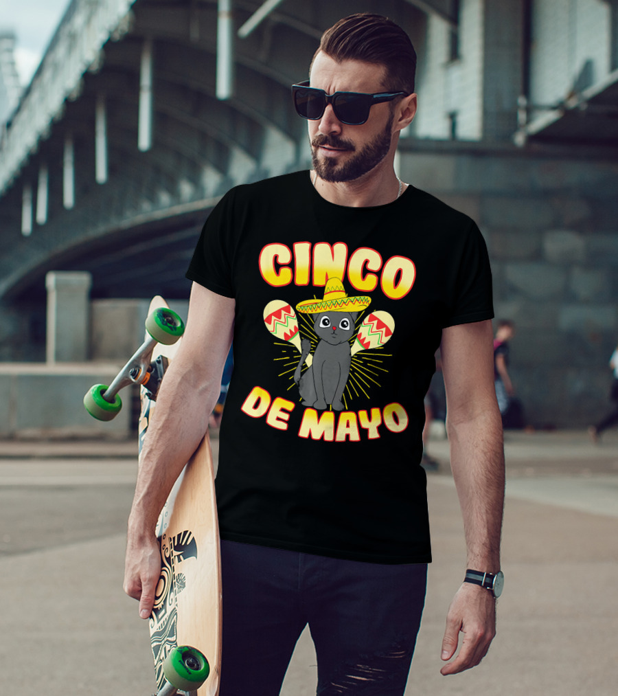 Cinco De Mayo Fiesta Cat With Sombrero And Maracas T-Shirt
