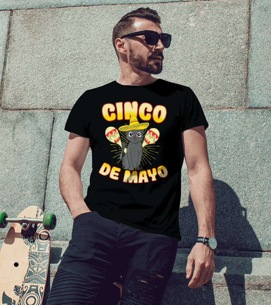 Cinco De Mayo Fiesta Cat With Sombrero And Maracas T-Shirt