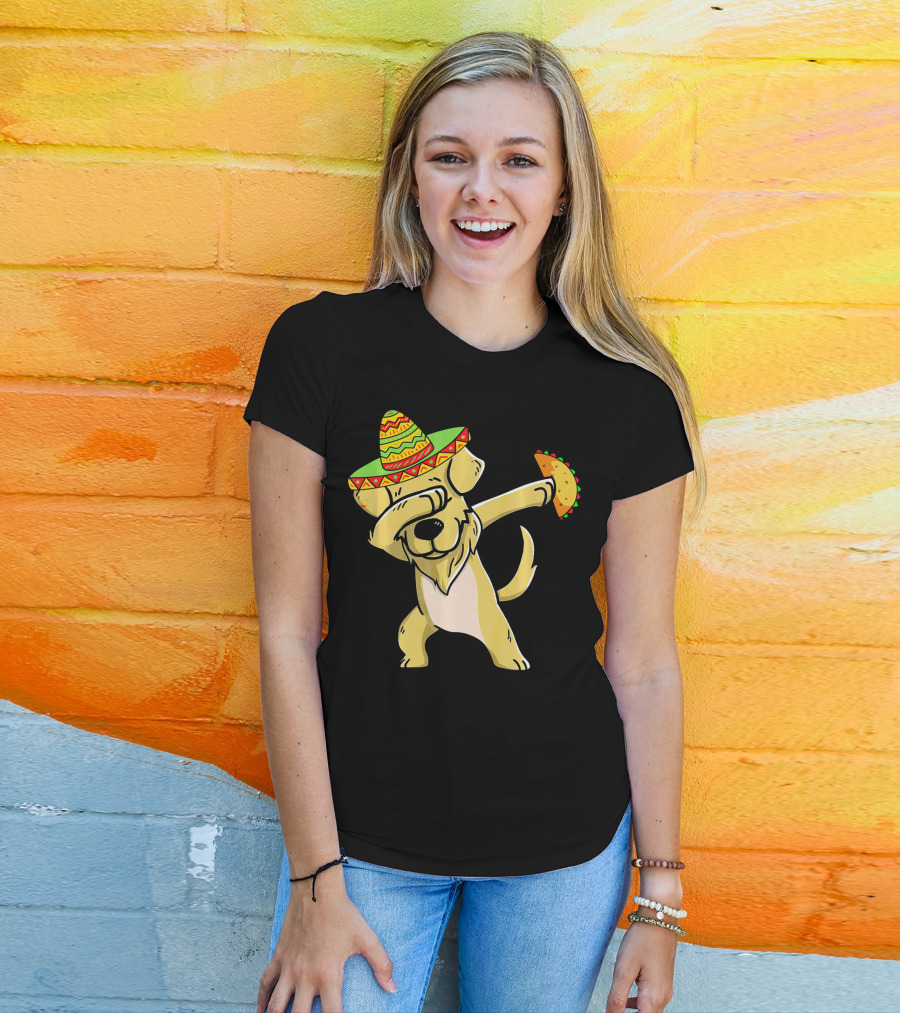 Golden Retriever Dabbing With Sombrero And Taco T-Shirt