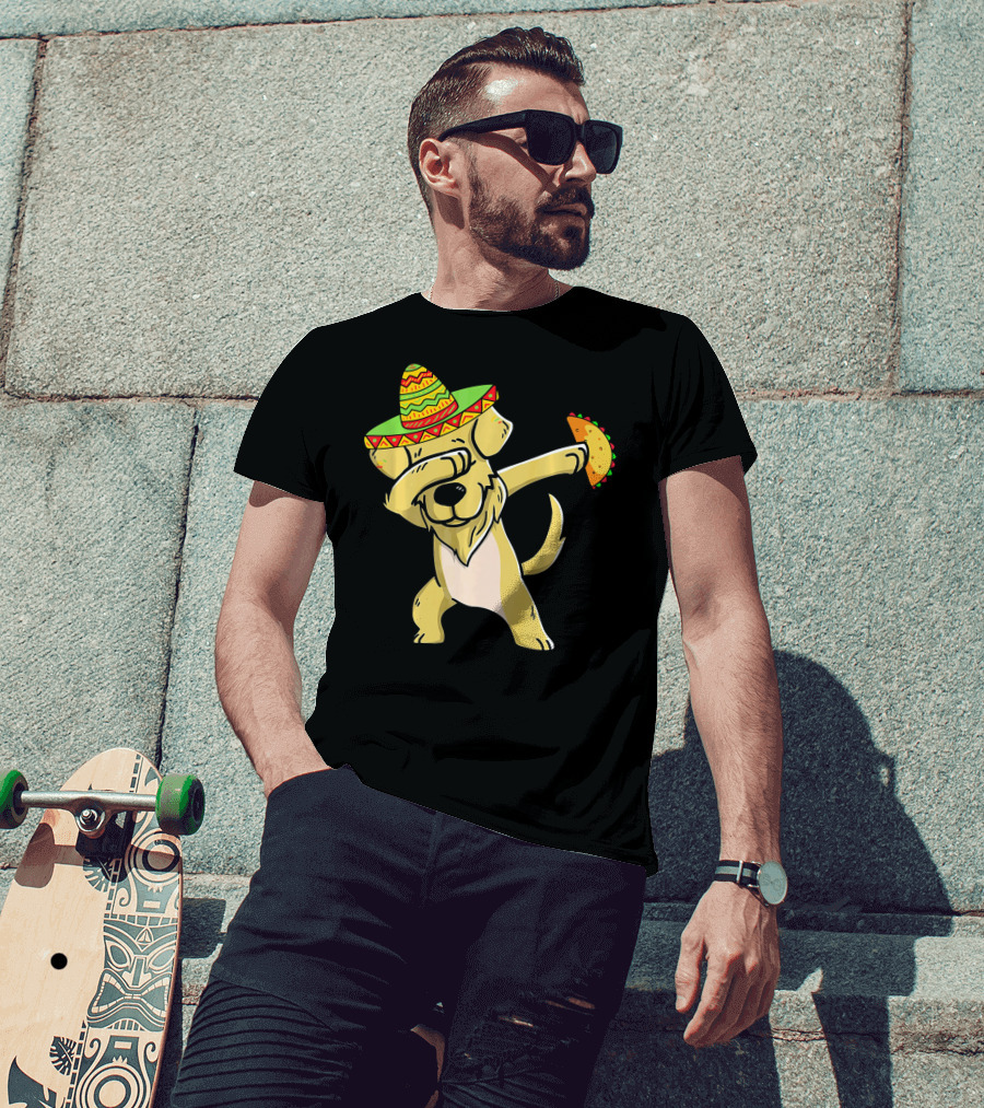 Golden Retriever Dabbing With Sombrero And Taco T-Shirt