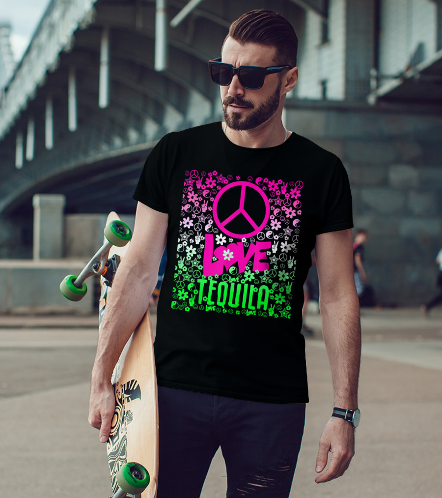 Peace Love Tequila Hippie Style Cinco De Mayo Festive Symbols Icons T-Shirt