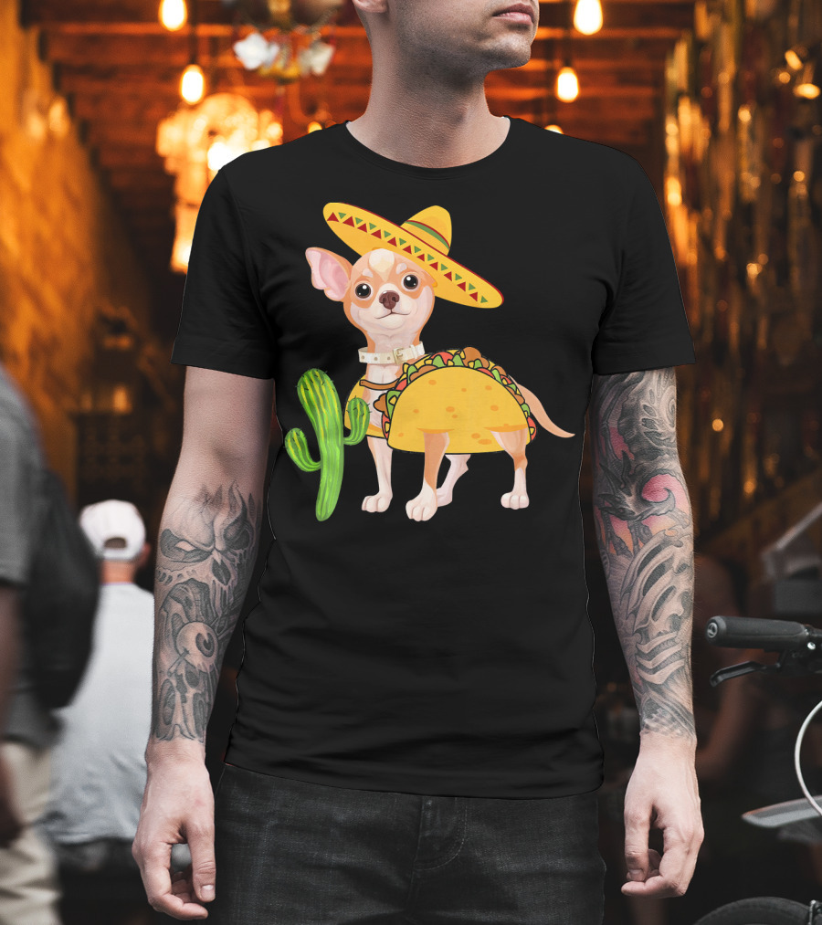 Funny Cinco De Mayo Fiesta Mexican Chihuahua Taco Sombrero Cactus T-Shirt