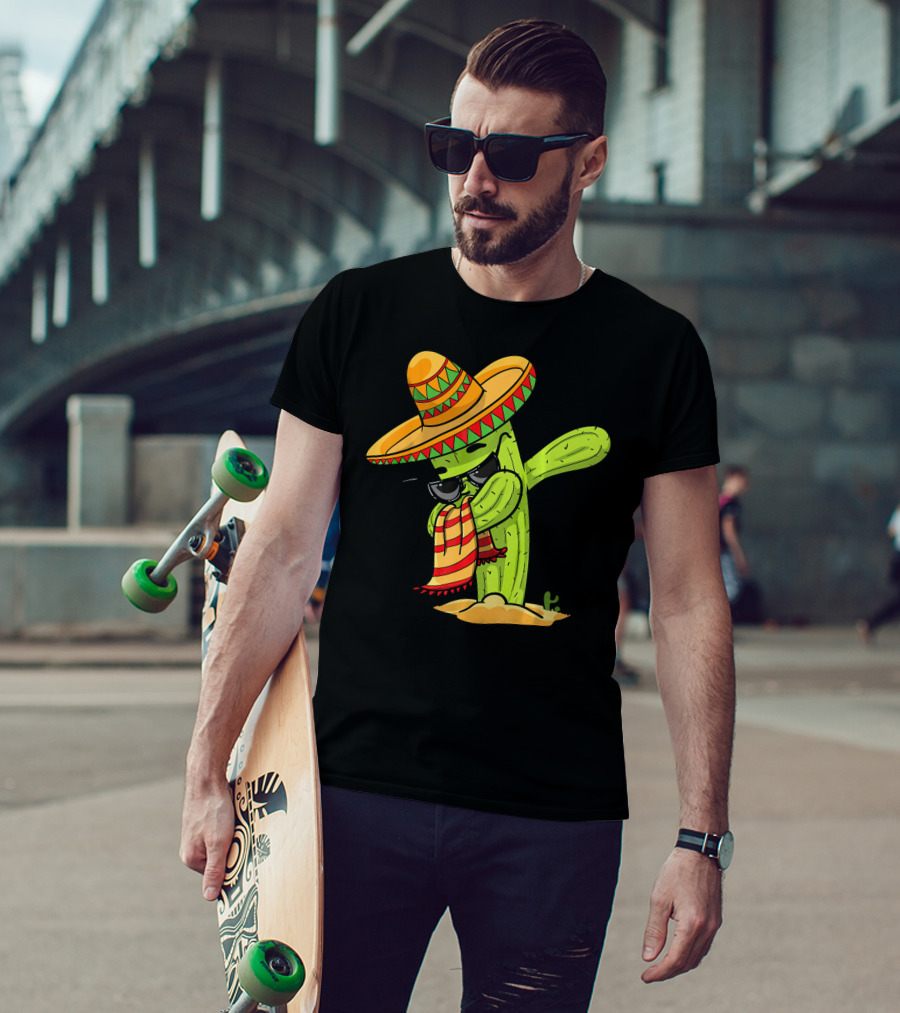 Dabbing Cactus Wearing Sombrero And Sunglasses T-Shirt
