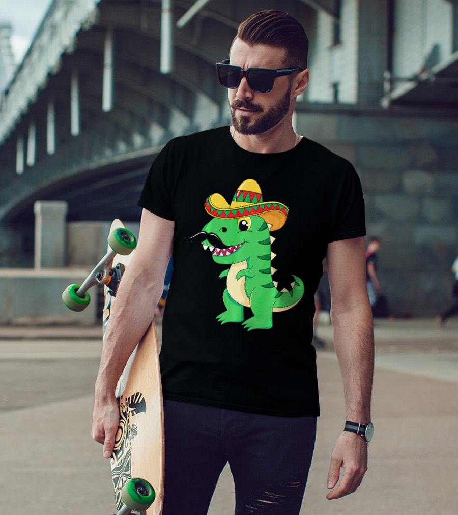 Cinco De Mayo Rex Dinosaur In Sombrero And Mustache T-Shirt