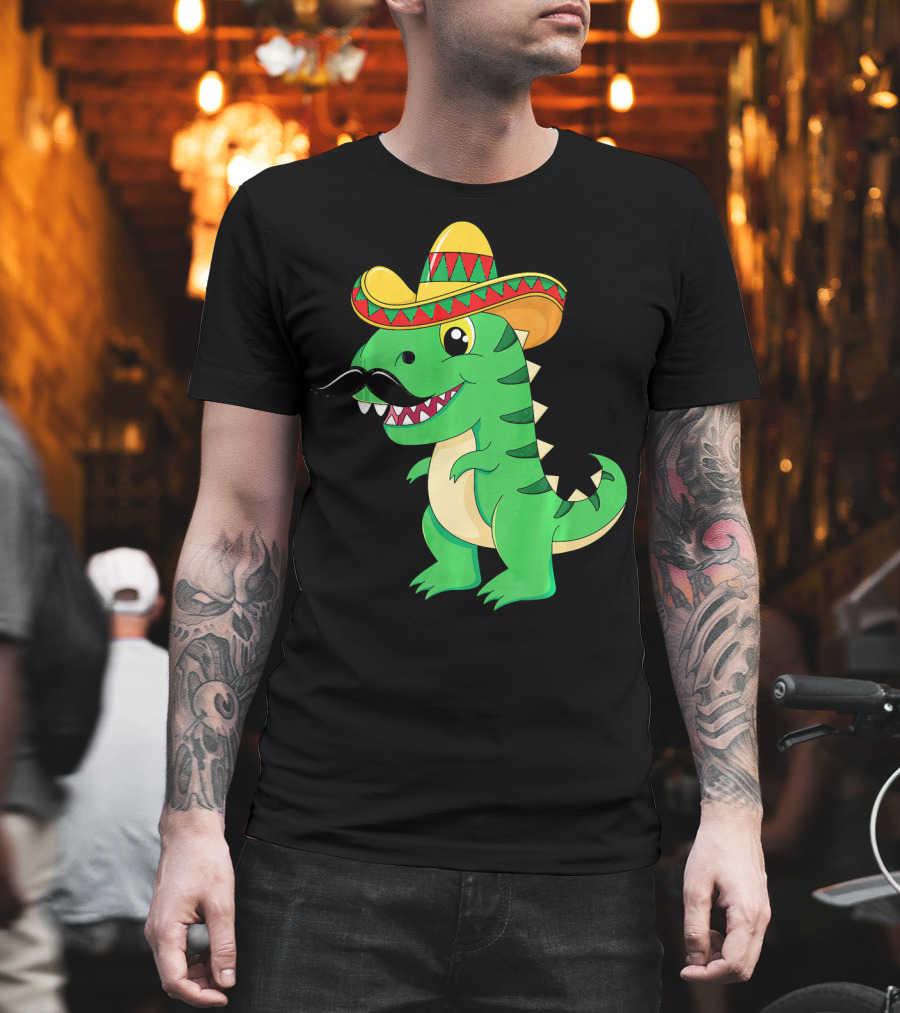 Cinco De Mayo Rex Dinosaur in Sombrero and Mustache T-Shirt