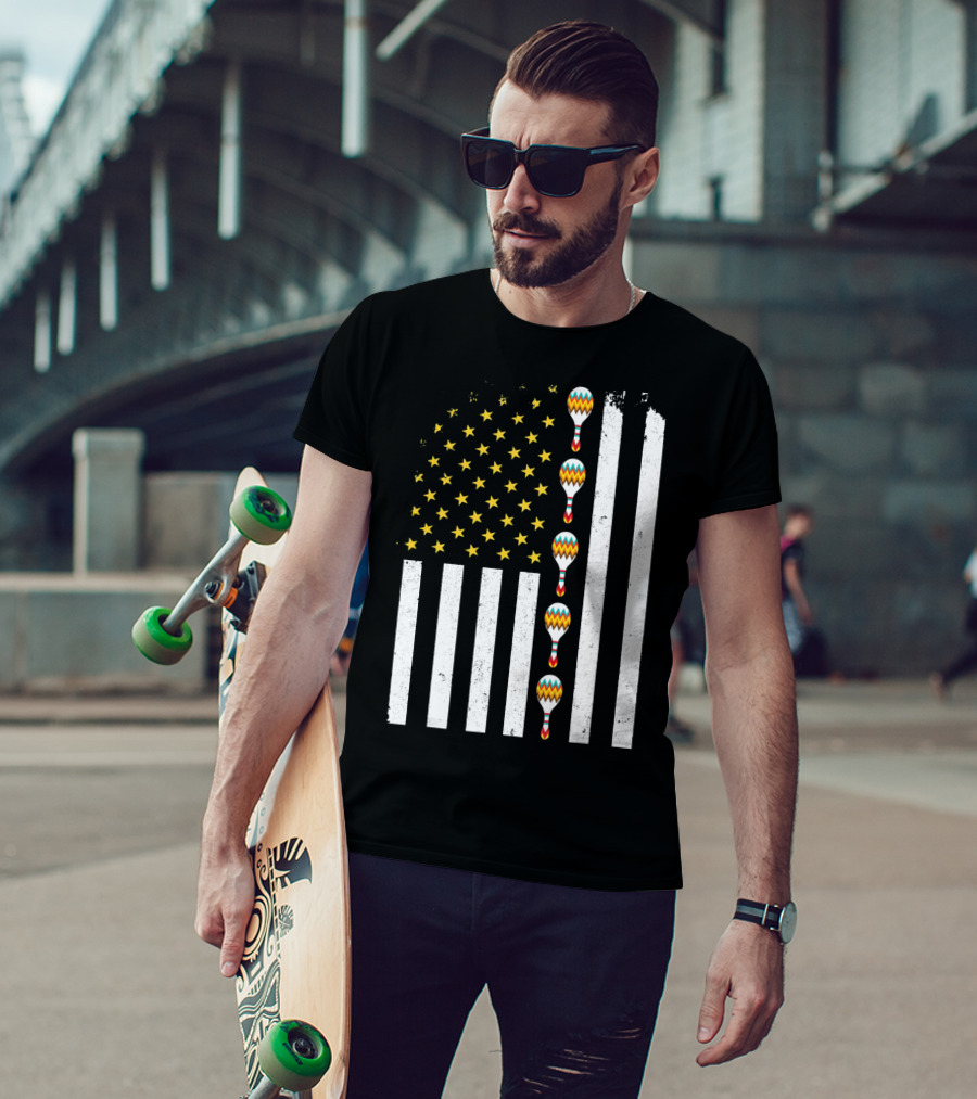 Cinco De Mayo Vintage American Flag With Maracas T-Shirt