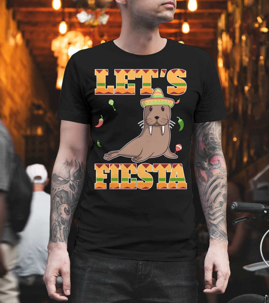 Let's Fiesta Walrus Sombrero Peppers Cinco De Mayo Mexican T-Shirt