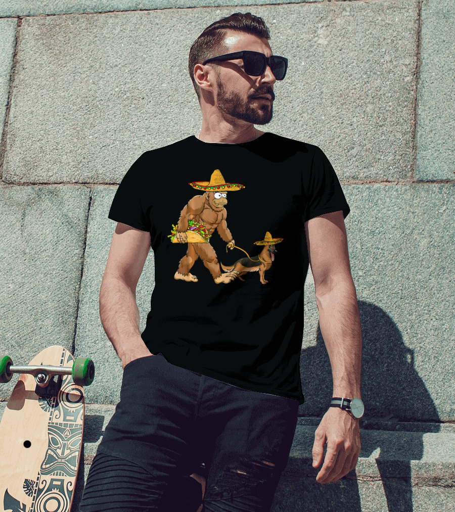 Bigfoot Sombrero Taco German Shepherd Duo T-Shirt