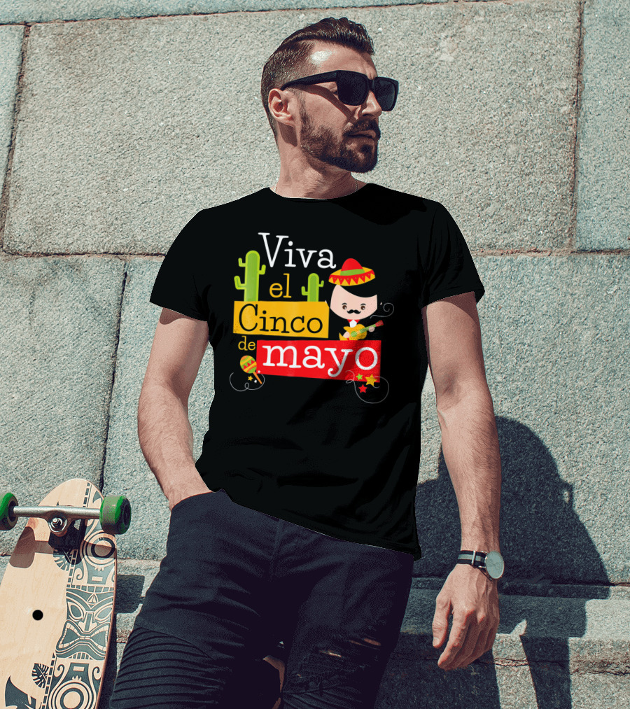 Viva El Cinco De Mayo Cactus Sombrero Guitar Mexico T-Shirt