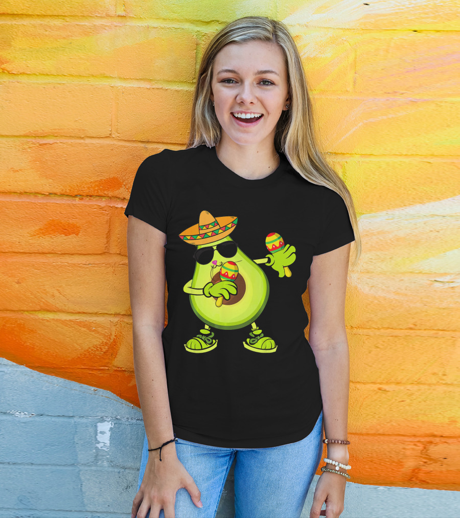 Dancing Avocado With Sombrero And Maracas T-Shirt