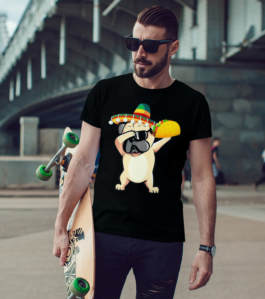 Cinco De Mayo Pug Dog Dabbing With Taco And Sombrero T-Shirt