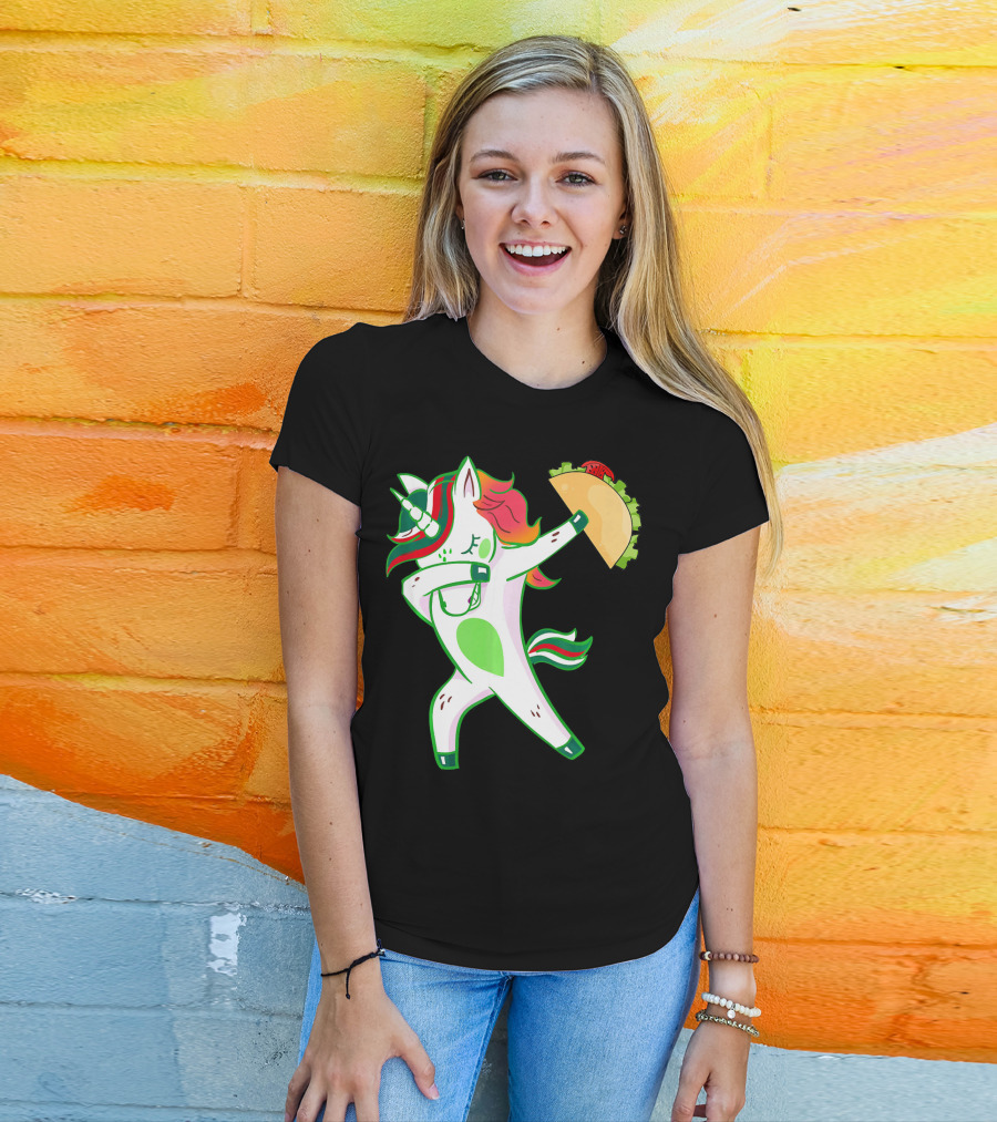 Unicorn Dabbing With Taco And Food Fun T-Shirt