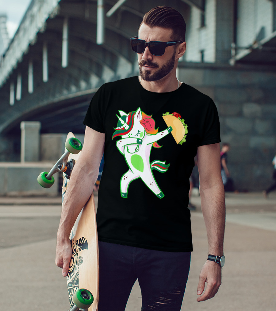Unicorn Dabbing With Taco And Food Fun T-Shirt