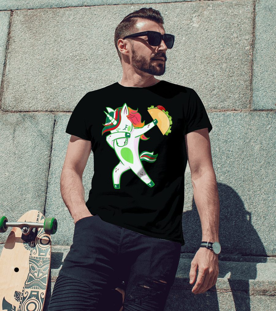Unicorn Dabbing With Taco And Food Fun T-Shirt