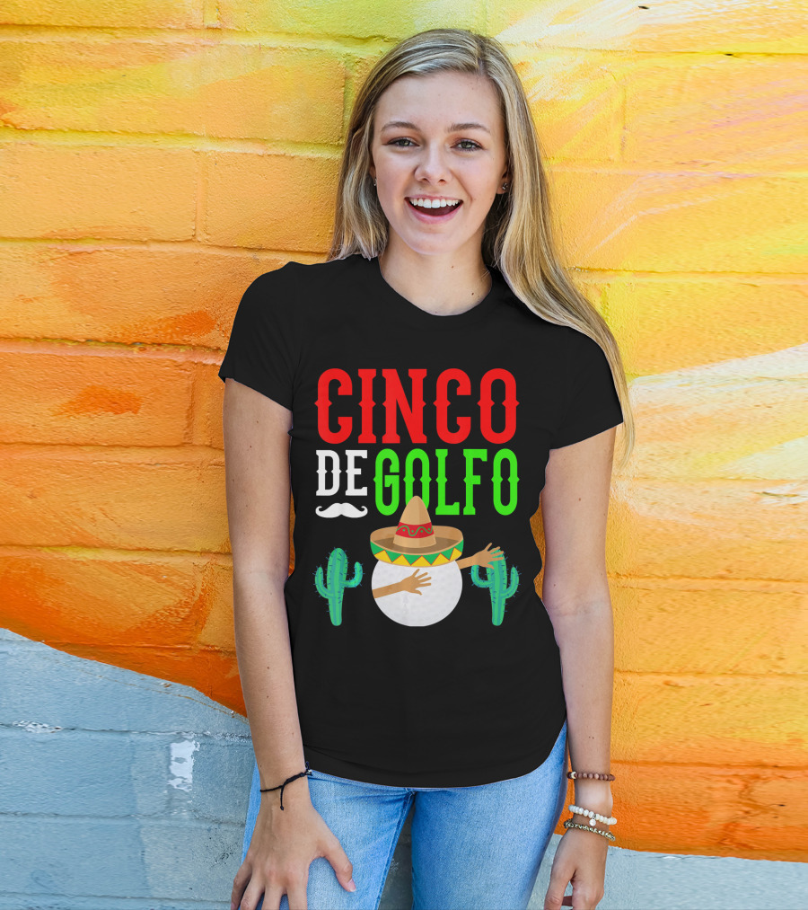 Cinco De Golfo Golf Ball Dabbing Sombrero Cactus Funny T-Shirt