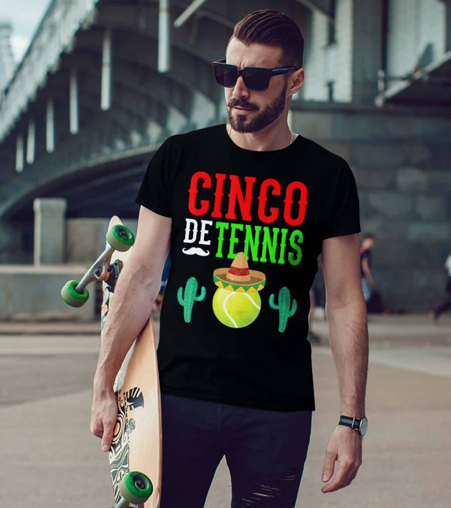 Cinco De Tennis Funny Mexico Sombrero Cactus T-Shirt