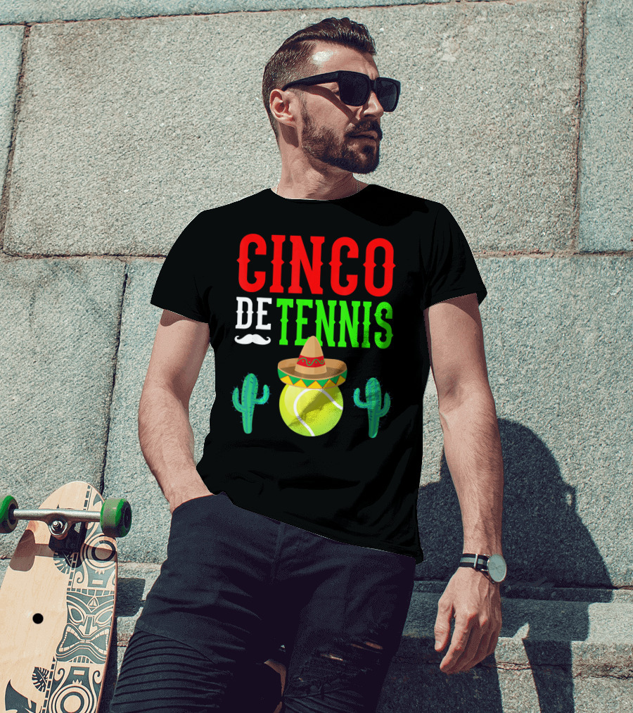 Cinco De Tennis Funny Mexico Sombrero Cactus T-Shirt