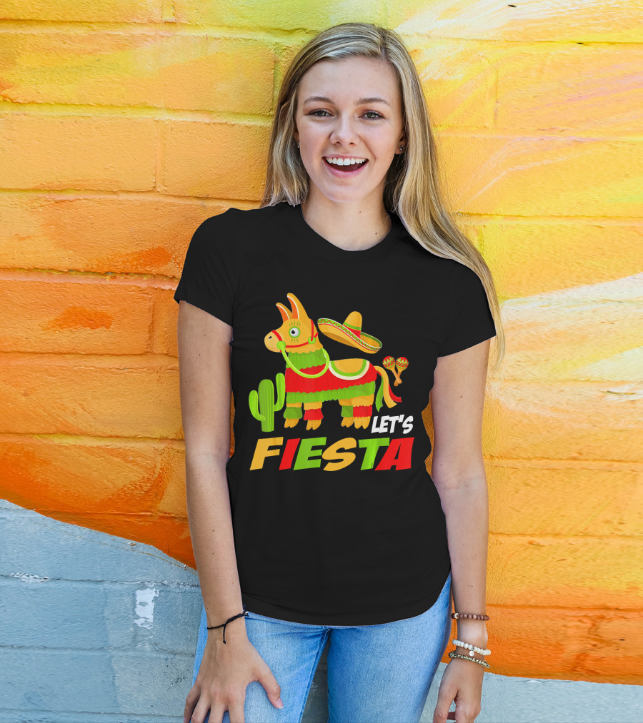 Let's Fiesta Cinco De Mayo Sombrero Piñata Cactus Maracas T-Shirt