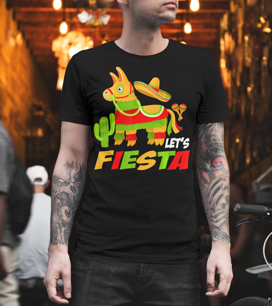 Let's Fiesta Cinco De Mayo Sombrero Piñata Cactus Maracas T-Shirt