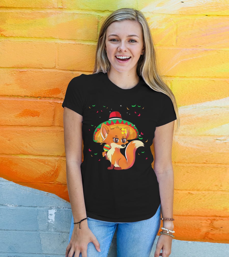 Cute Foxy Fox Sombrero Cinco De Mayo 5th Of May T-Shirt