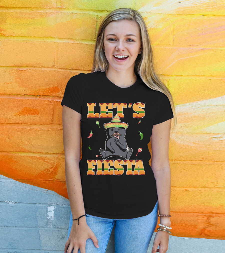 Let's Fiesta Honey Badger Sombrero Cinco De Mayo Celebration Peppers Maracas T-Shirt