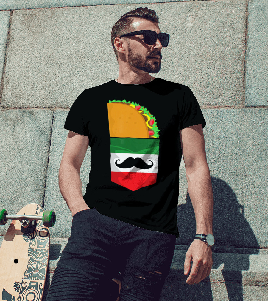 Mexican Flag Taco Cinco De Mayo Mustache T-Shirt