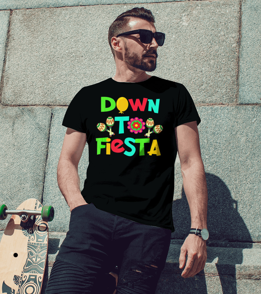 Down To Fiesta Cinco De Mayo Colorful Maracas Balloon Flower T-Shirt