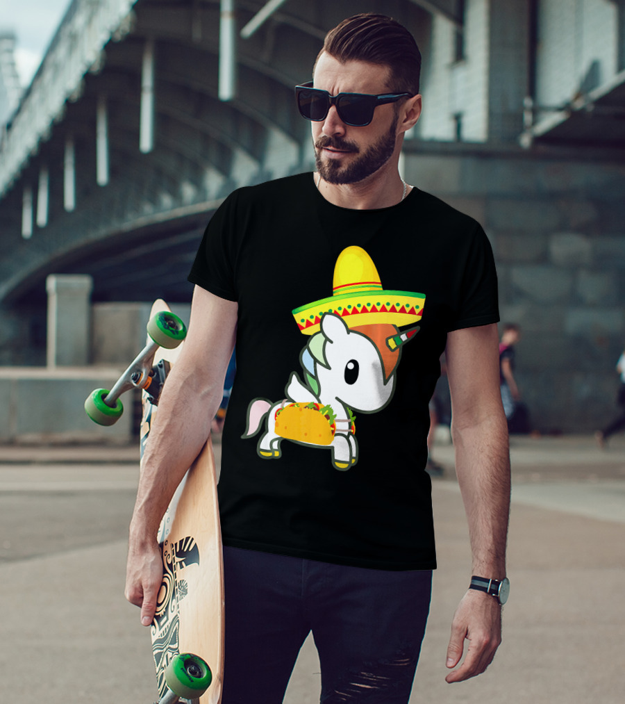 Chibi Cinco De Mayo Unicorn Wearing Sombrero Taco T-Shirt