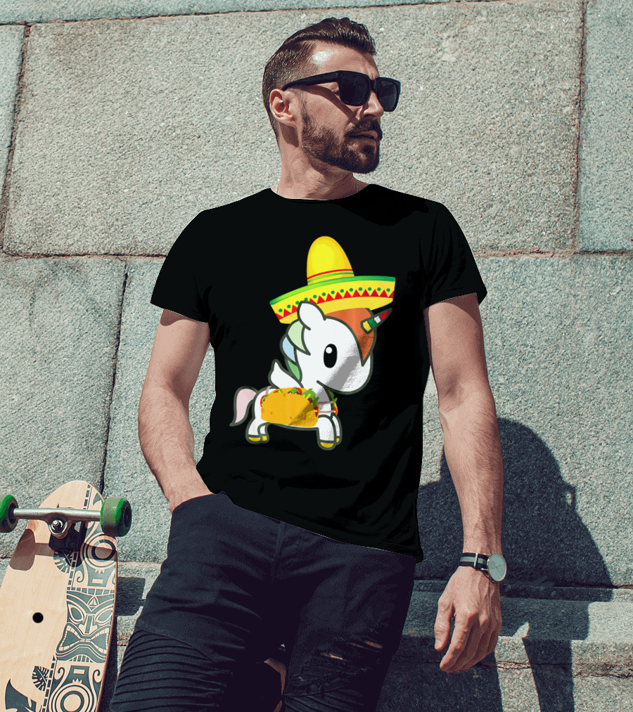 Chibi Cinco De Mayo Unicorn Wearing Sombrero Taco T-Shirt