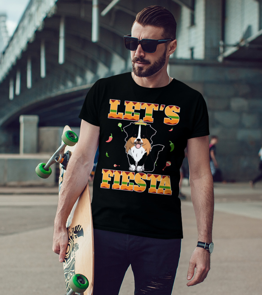 Let's Fiesta Australian Shepherd Dog Sombrero Maracas Peppers T-Shirt