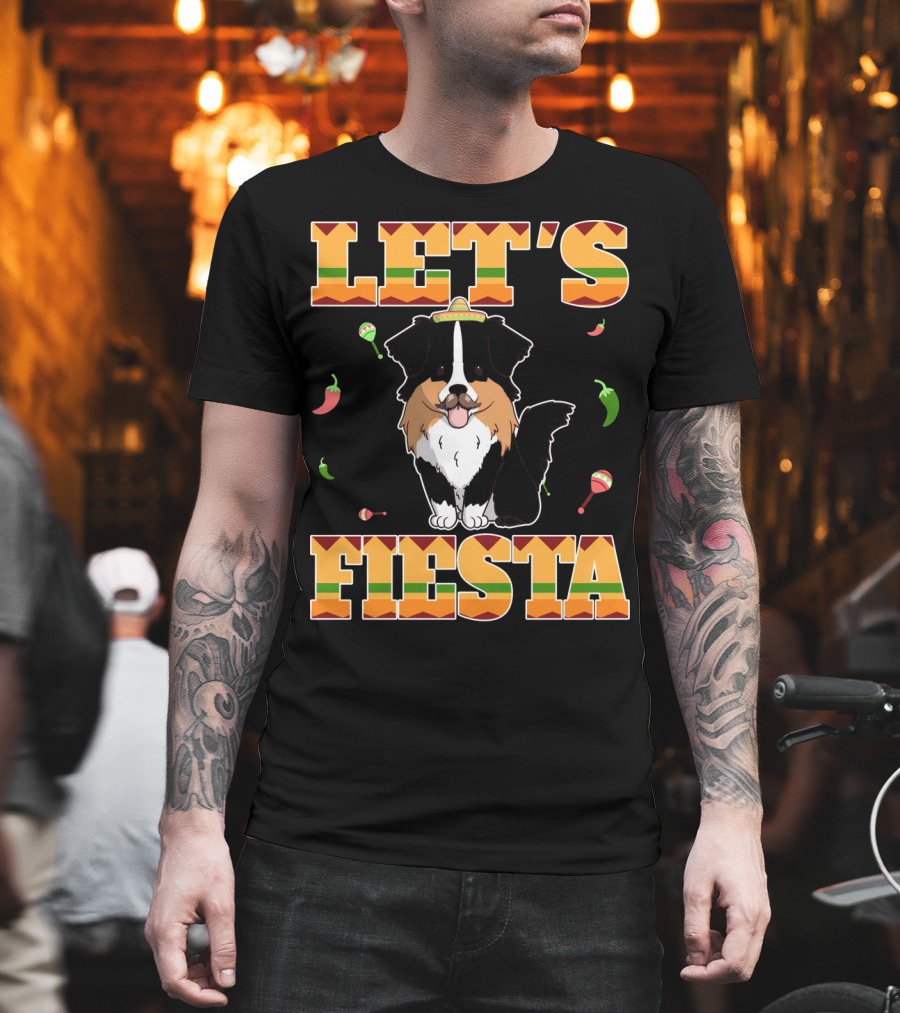 Let's Fiesta Australian Shepherd Dog Sombrero Maracas Peppers T-Shirt