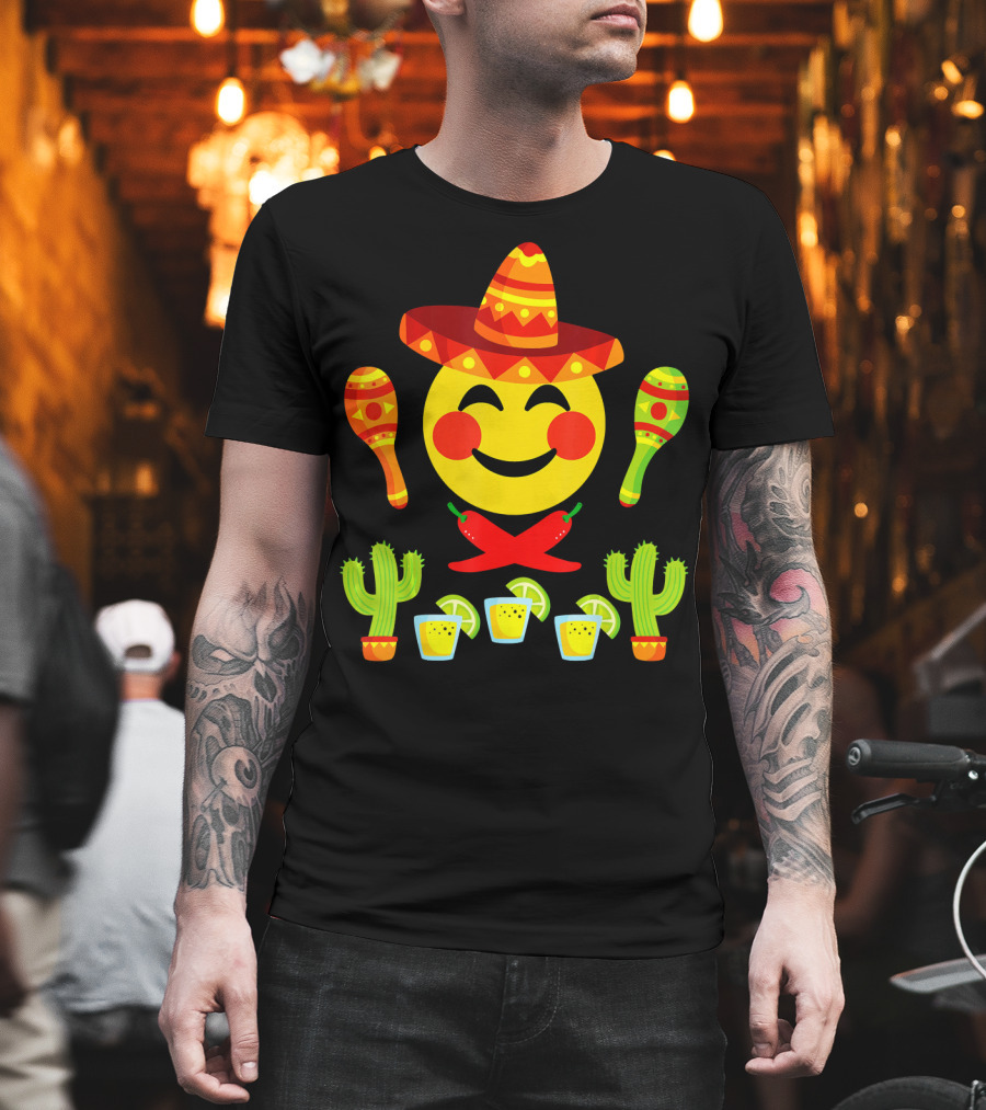 Happy Emoji Cinco De Mayo Mexican Fiesta Celebration Elements T-Shirt