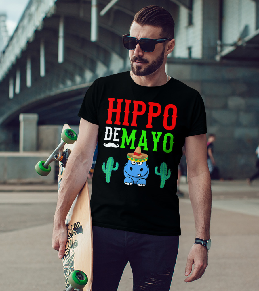 Hippo De Mayo Funny Mexico Fiesta With Sombrero Cactus T-Shirt