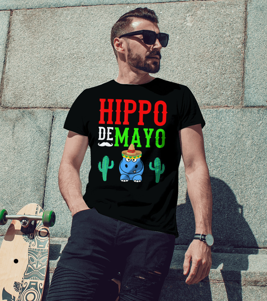 Hippo De Mayo Funny Mexico Fiesta With Sombrero Cactus T-Shirt