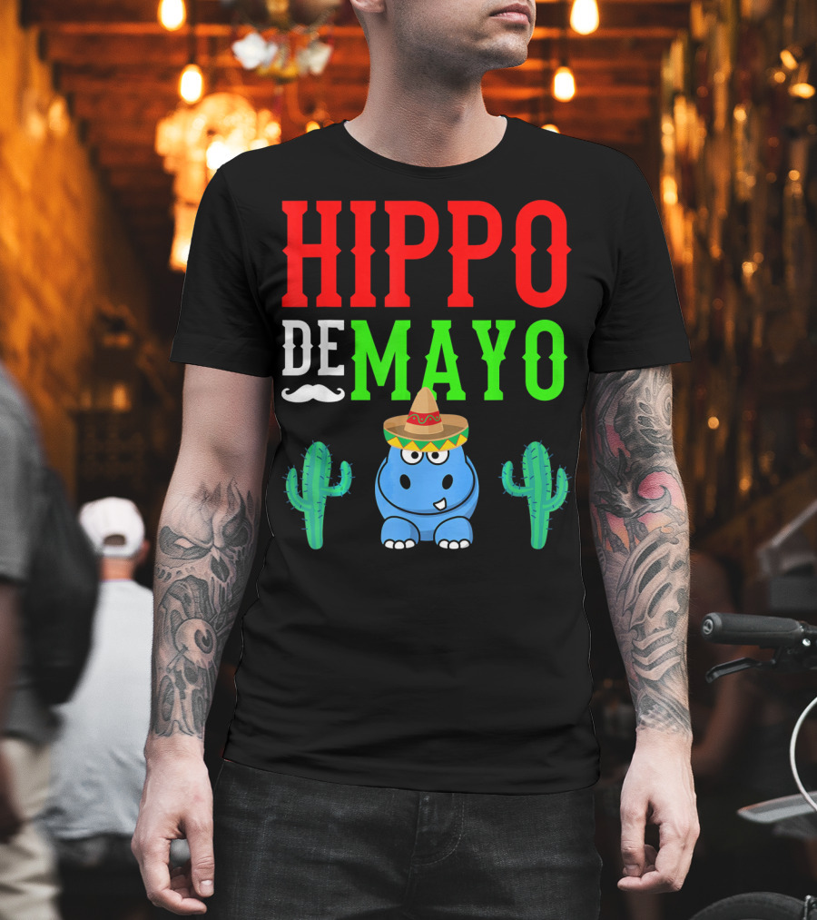 Hippo De Mayo Funny Mexico Fiesta With Sombrero Cactus T-Shirt