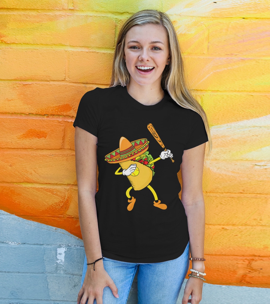Cinco De Mayo Dabbing Taco Softball Bat Sombrero T-Shirt