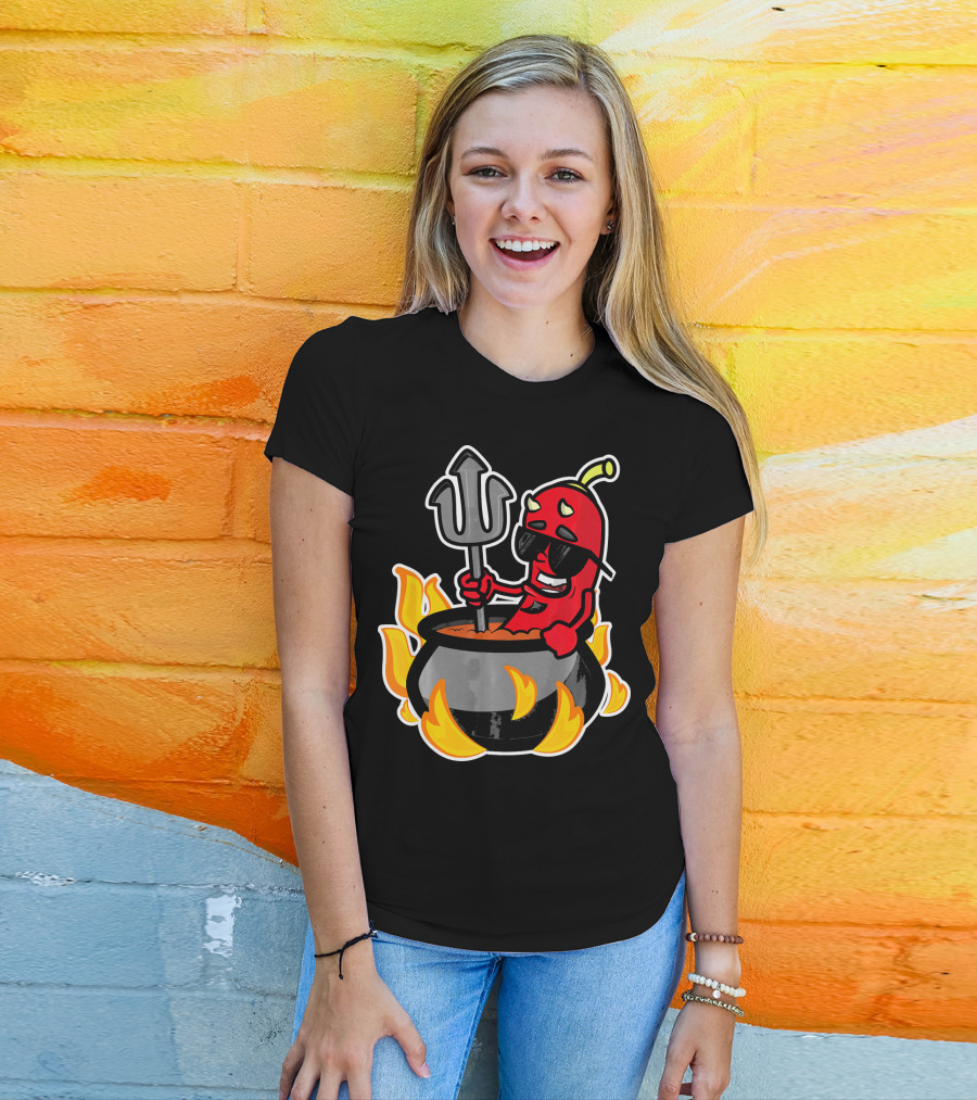 Funny Chili Pepper Devil In Fiery Pot Cinco De Mayo T-Shirt