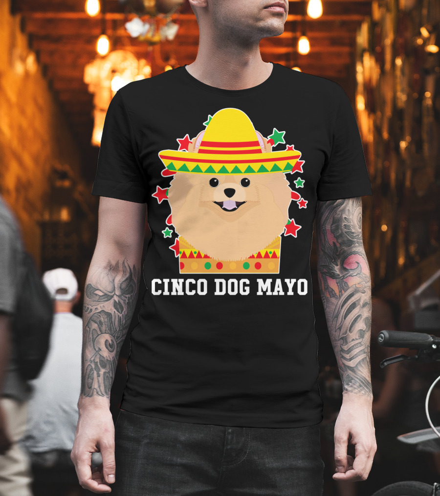 Cinco Dog Mayo Pomeranian Sombrero Stars T-Shirt