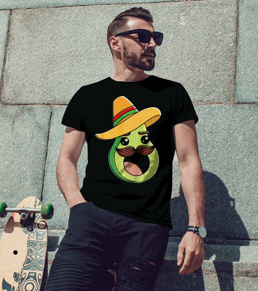 Cinco De Mayo Funny Avocado With Sombrero And Mustache T-Shirt