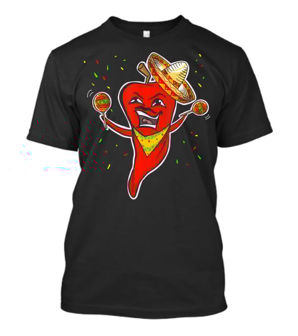 Red Pepper Sombrero Maracas Fiesta Cinco De Mayo T-Shirt