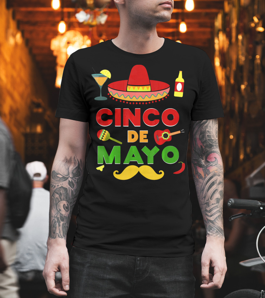 Cinco De Mayo Sombrero Guitar Maraca Mustache Fiesta T-Shirt