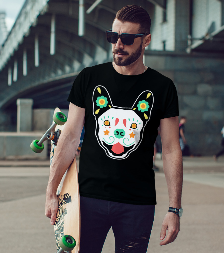 French Bulldog Sugar Skull Dia De Los Muertos T-Shirt