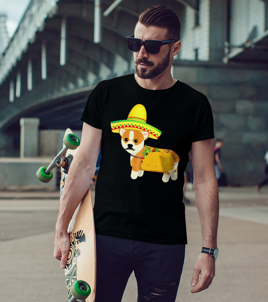 Funny Mexican Corgi In Sombrero Taco Cinco De Mayo T-Shirt