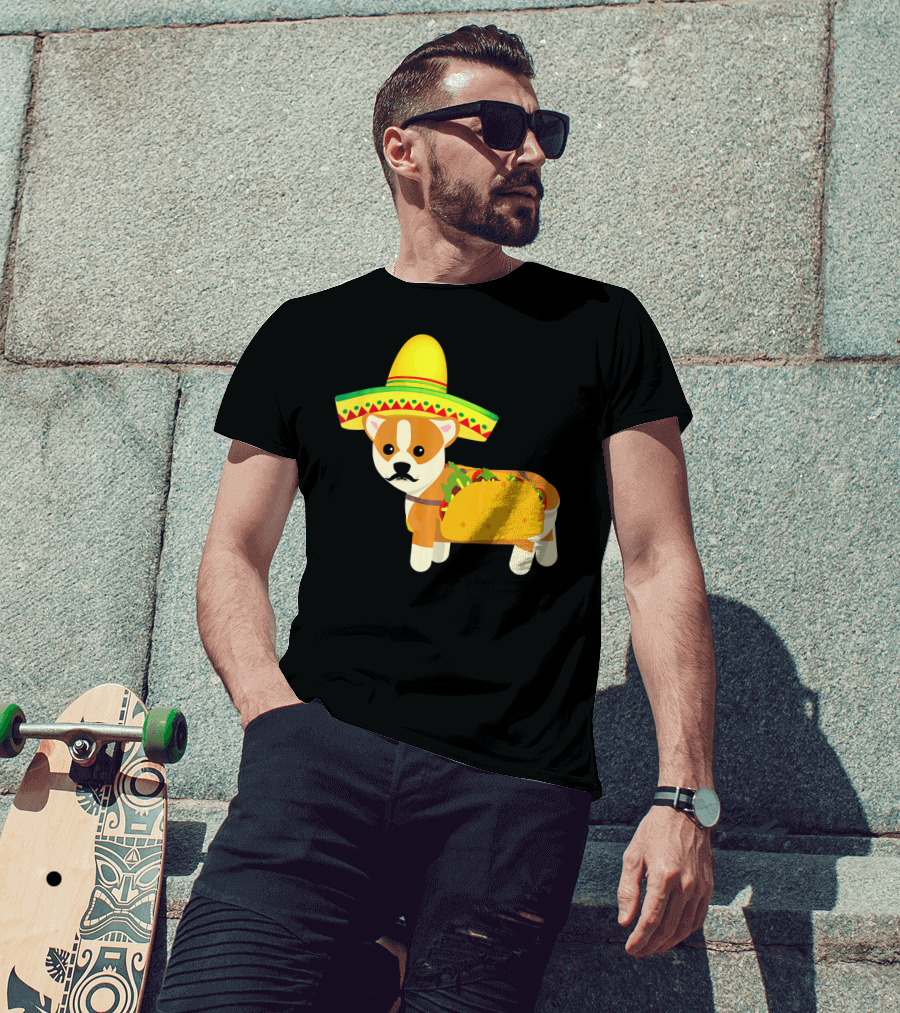 Funny Mexican Corgi In Sombrero Taco Cinco De Mayo T-Shirt